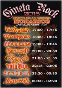 horarios gineta rock 2015